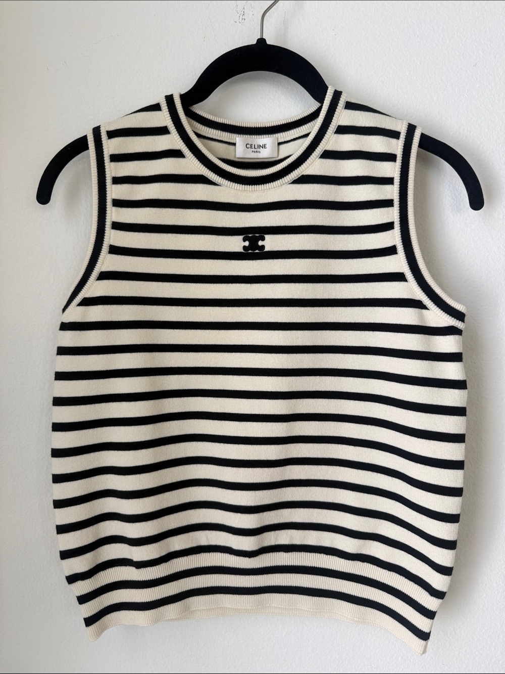 Celine Black & Cream Striped Knit Tank